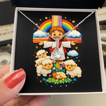 Jesus And Little Lambs | Christian Alluring Beauty Necklace | Gift for Kids