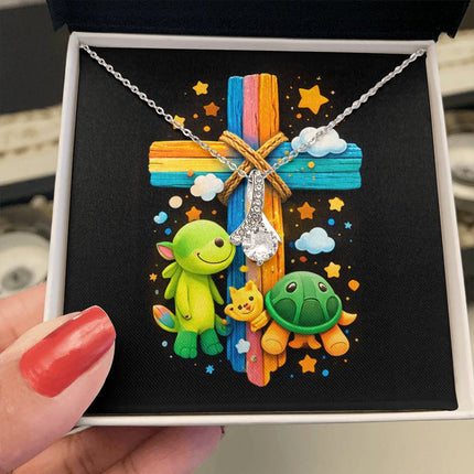 Rainbow Cross Turtle | Christian Alluring Beauty Necklace | Gift for Kids