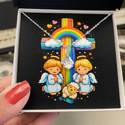 Rainbow Cross Cherub Angels | Christian Alluring Beauty Necklace | Gift for Kids