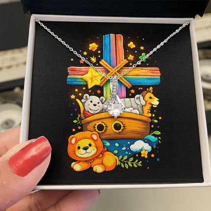 Rainbow Cross Noahs Ark | Christian Alluring Beauty Necklace | Gift for Kids
