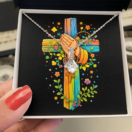 Rainbow Cross Praying Hands | Christian Alluring Beauty Necklace  | Gift for Kids