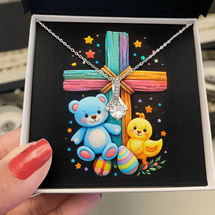 Rainbow Cross Teddy Bear | Christian Alluring Beauty Necklace | Gift for Kids