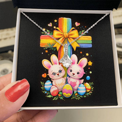 Rainbow Cross Bunnies | Christian Alluring Beauty Necklace | Gift for Kids