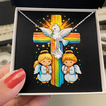 Rainbow Cross Angels And Dove | Christian Alluring Beauty Necklace | Gift for Kids