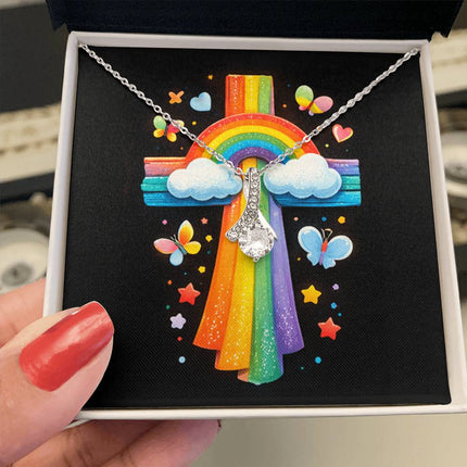 Rainbow Cross Butterfly | Christian Alluring Beauty Necklace | Gift for Kids