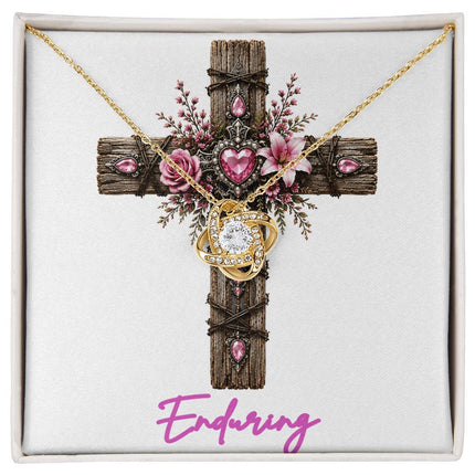 Enduring Cross Pink Flowers | Christian Love Knot Necklace | Her Word