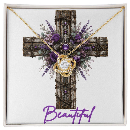 Beautiful Cross Lavender Sprigs | Christian Love Knot Necklace | Her Word