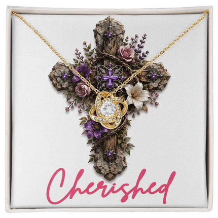 Cherished Cross Roses | Christian Love Knot Necklace | Her Word