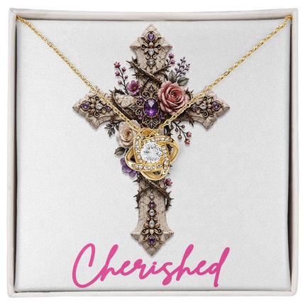 Cherished Cross Roses | Christian Love Knot Necklace | Her Word