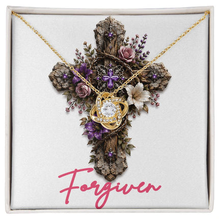 Forgiven Cross Roses | Christian Love Knot Necklace | Her Word