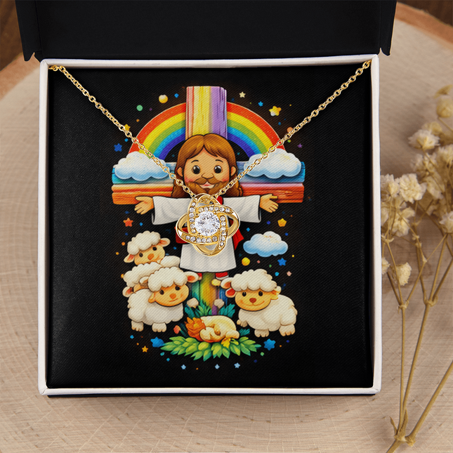 Jesus And Little Lambs | Christian Love Knot Necklace | Gift for Kids