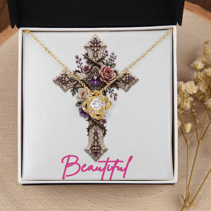 Beautiful Cross Roses | Christian Love Knot Necklace | Her Word