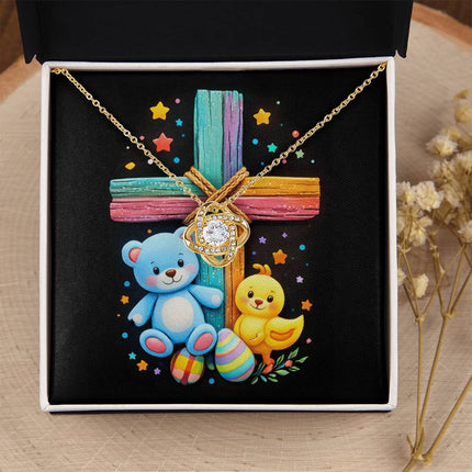 Rainbow Cross Teddy Bear | Christian Love Knot Necklace | Gift for Kids
