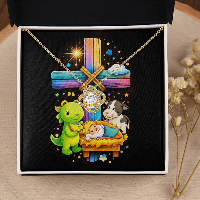 Rainbow Cross Frog And Cow | Christian Love Knot Necklace | Gift for Kids
