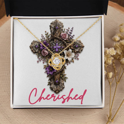 Cherished Cross Roses | Christian Love Knot Necklace | Her Word