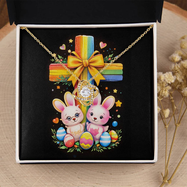 Rainbow Cross Bunnies | Christian Love Knot Necklace | Gift for Kids