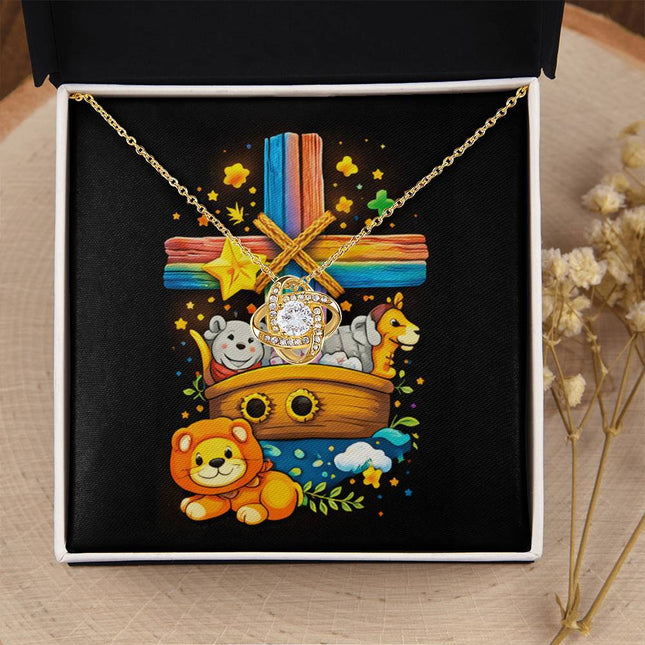 Rainbow Cross Noahs Ark | Christian Love Knot Necklace | Gift for Kids