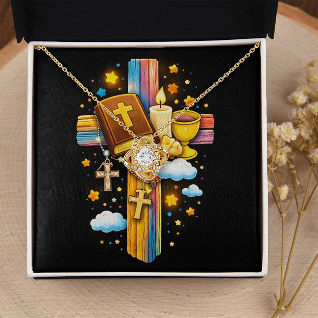 Rainbow Cross Bible And Cross | Christian Love Knot Necklace | Gift for Kids