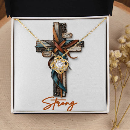 Strong Cross Faith Hope | Christian Love Knot Necklace | Her Word