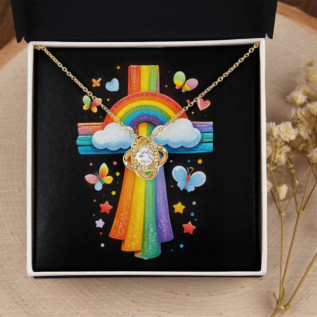Rainbow Cross Butterfly | Christian Love Knot Necklace | Gift for Kids