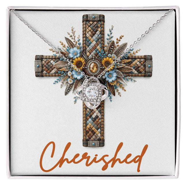 Cherished Cross Sunflowers | Christian Love Knot Necklace | Her Word