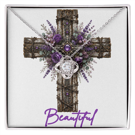 Beautiful Cross Lavender Sprigs | Christian Love Knot Necklace | Her Word