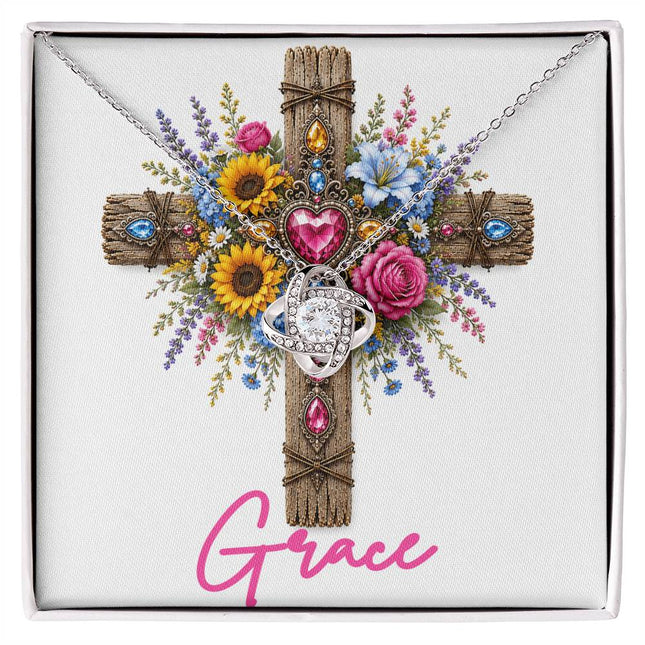 Grace Cross Flowers | Christian Love Knot Necklace | Her Word
