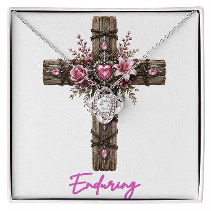 Enduring Cross Pink Flowers | Christian Love Knot Necklace | Her Word
