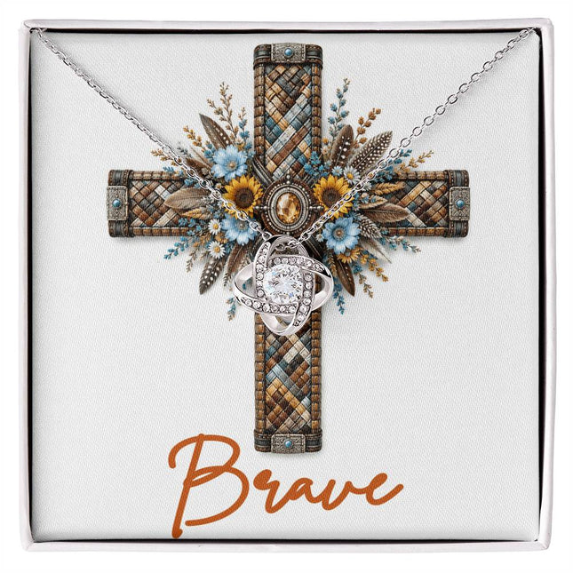 Brave Cross Sunflowers | Christian Love Knot Necklace | Her Word