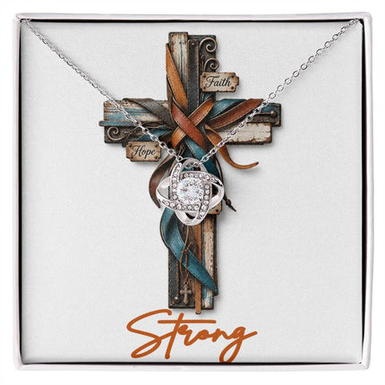 Strong Cross Faith Hope | Christian Love Knot Necklace | Her Word
