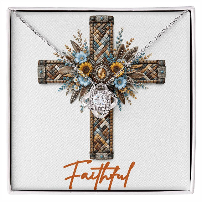 Faithful Cross Sunflowers | Christian Love Knot Necklace | Her Word