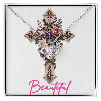Beautiful Cross Roses | Christian Love Knot Necklace | Her Word