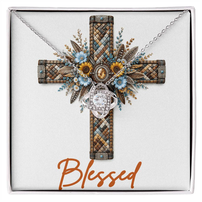 Blessed Cross Sunflowers | Christian Love Knot Necklace | Her Word