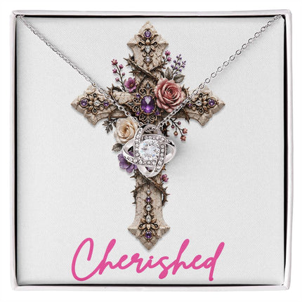 Cherished Cross Roses | Christian Love Knot Necklace | Her Word