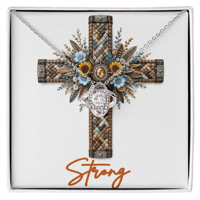 Strong Cross Sunflowers | Christian Love Knot Necklace | Her Word
