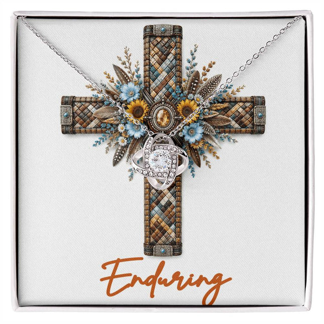 Enduring Cross Sunflowers | Christian Love Knot Necklace | Her Word