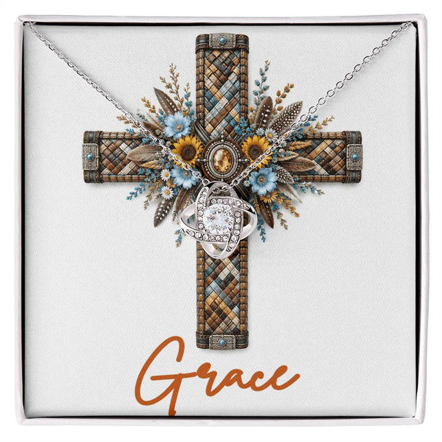 Grace Cross Sunflowers | Christian Love Knot Necklace | Her Word