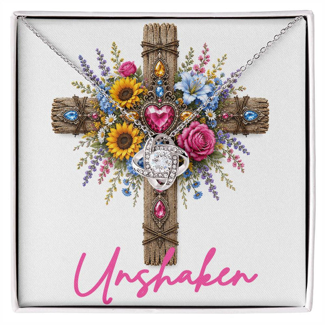 Unshaken Cross Flowers | Christian Love Knot Necklace | Her Word