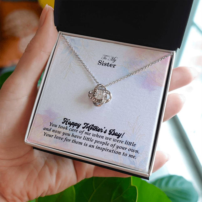 Christian love knot necklace with "To My Sister Happy Mother's Day Gift" message — modern Mother's Day gift for sister, in luxury gift box
