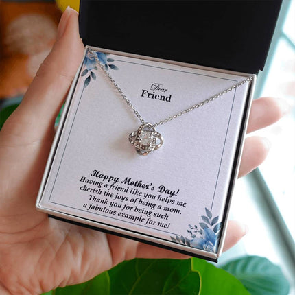 Christian love knot necklace with "Dear Friend Happy Mother's Day Gift" message — modern Mother's Day gift for friend, in luxury gift box