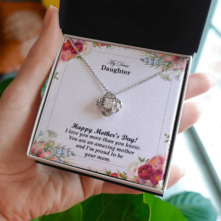 Christian love knot necklace with "To My Dear Daughter Happy Mother's Day Gift" message — modern Mother's Day gift for daughter, in luxury gift box