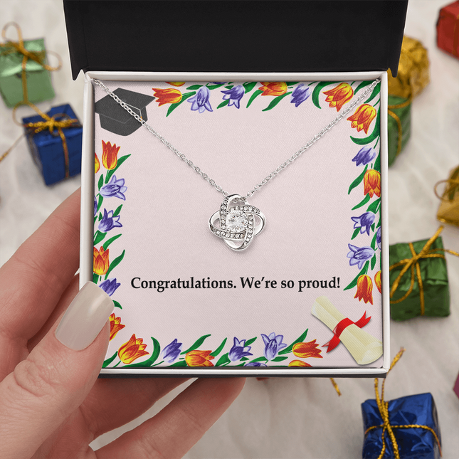 Congratulations We’re So Proud Love Knot Necklace | Graduation Gift