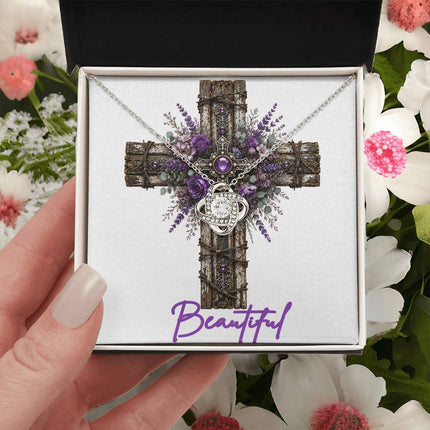 Beautiful Cross Lavender Sprigs | Christian Love Knot Necklace | Her Word