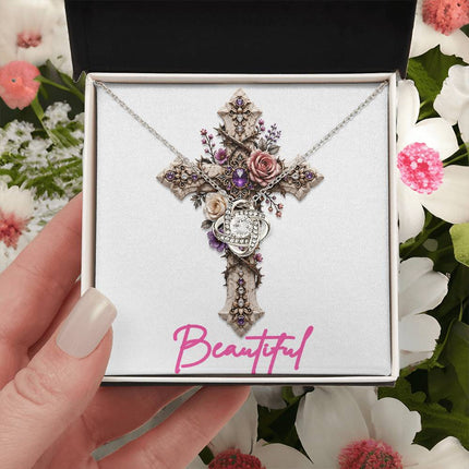 Beautiful Cross Roses | Christian Love Knot Necklace | Her Word