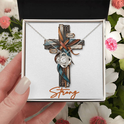 Strong Cross Faith Hope | Christian Love Knot Necklace | Her Word