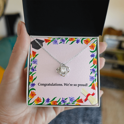 Congratulations We’re So Proud Love Knot Necklace | Graduation Gift
