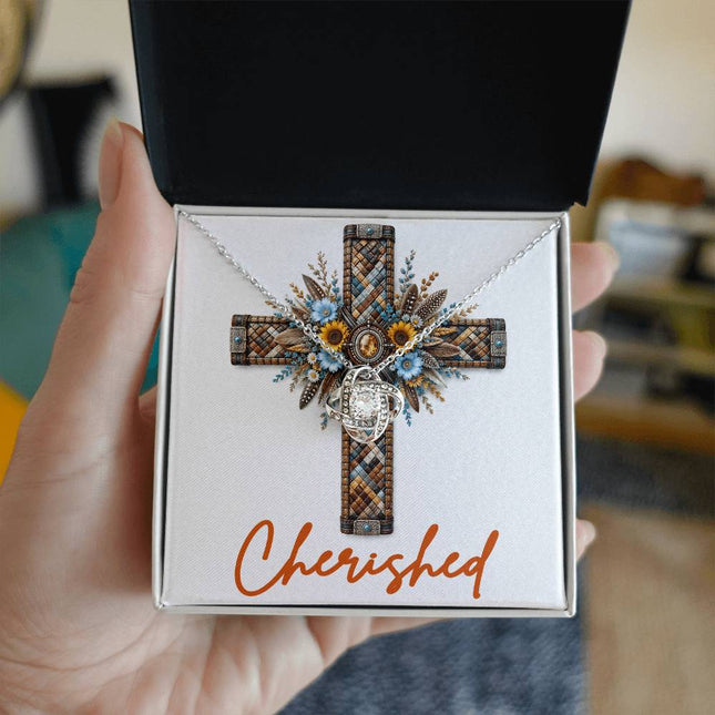 Cherished Cross Sunflowers | Christian Love Knot Necklace | Her Word