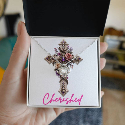 Cherished Cross Roses | Christian Love Knot Necklace | Her Word
