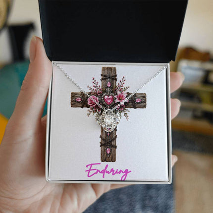 Enduring Cross Pink Flowers | Christian Love Knot Necklace | Her Word