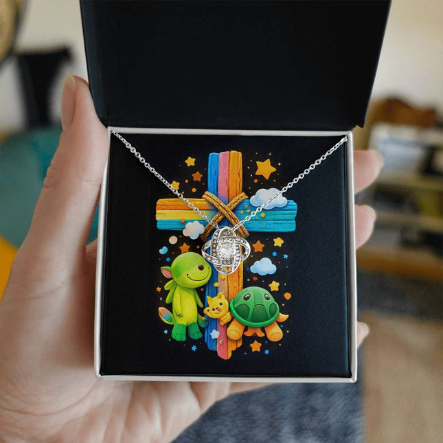 Rainbow Cross Turtle | Christian Love Knot Necklace | Gift for Kids